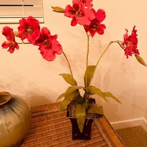 Silk flowers with metal vase